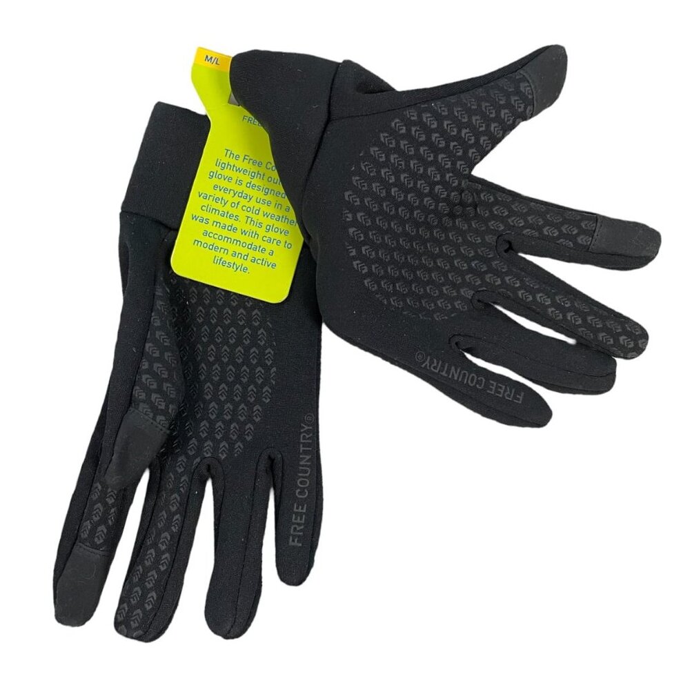 NWT FREE COUNTRY Gloves Touchscreen Compatible Non-Slip Grip Black M/L